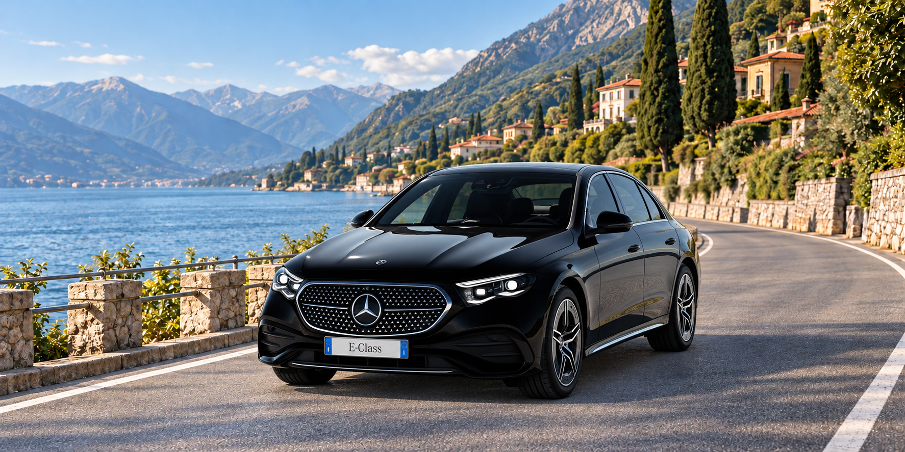 Mercedes-Benz on a lakeside road