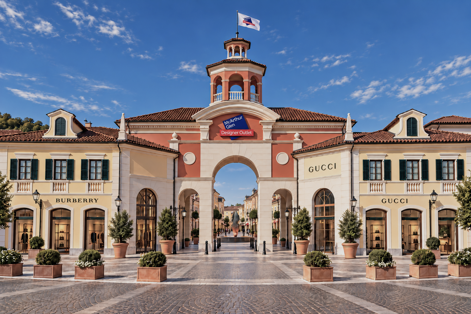 Serravalle Designer Outlet entrance and luxury shopping environment